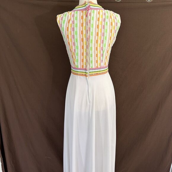 Vintage 60s 70’s Handmade Retro Maxi Dress Empire Waist XS Rainbow - Picture 6 of 7